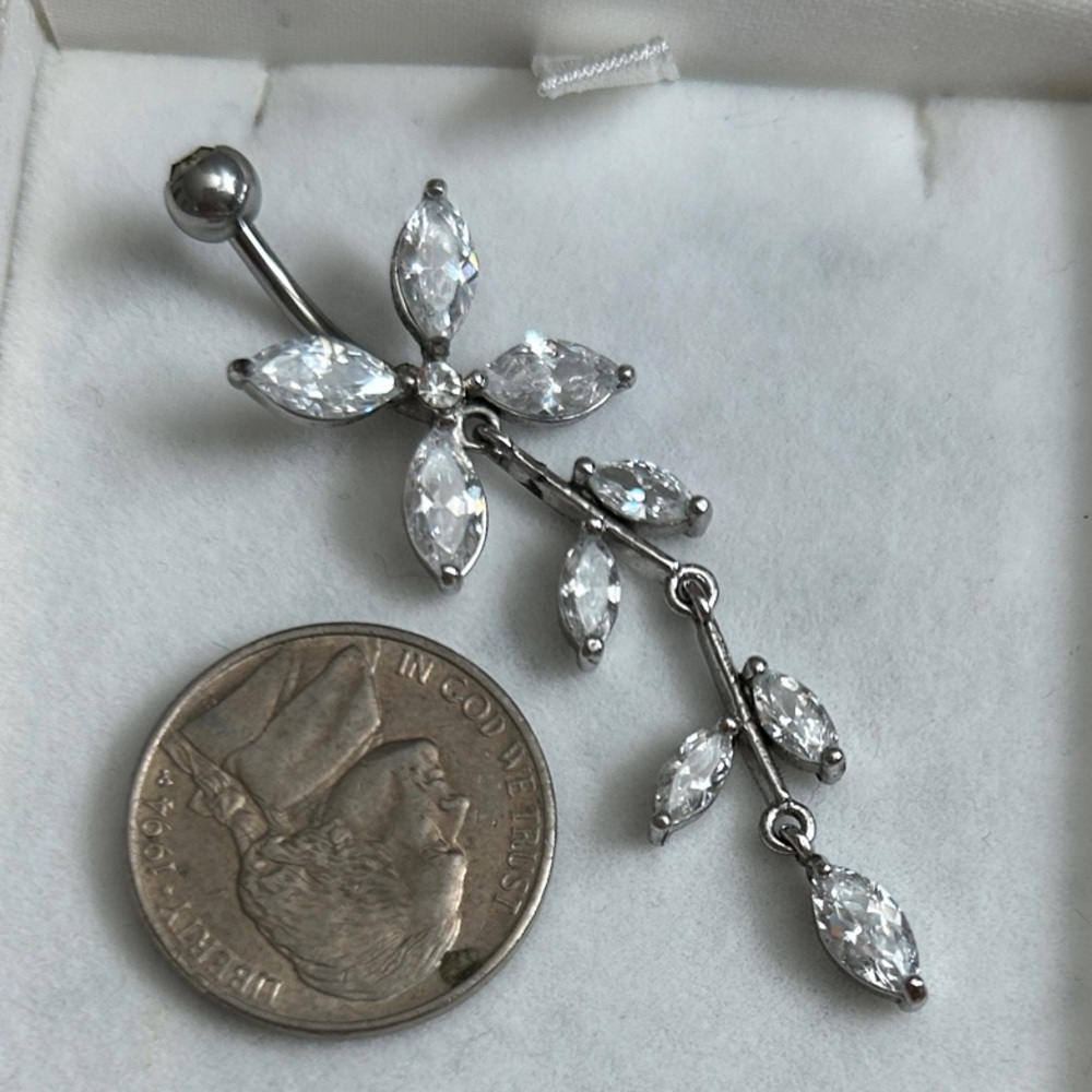 Silver Leaf Belly Button Navel Ring - image 1